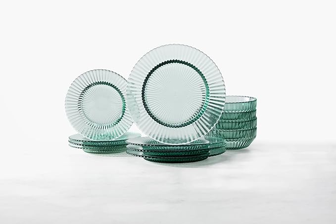 Fortessa Archie Glass, 12 Piece Dinnerware Set (Service for 4), Verde Green