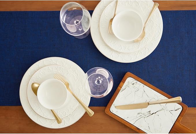 Solino Home Linen Table Runner 60 Inches - 100% Pure Linen Royal Blue Table Runner 14 x 60 Inch Ideal for Dresser and Coffee Tables - Athena - Winter