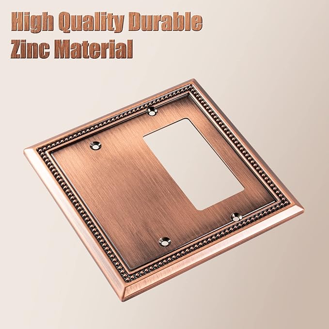Henne Bery Sunken Pearls Heavy Duty Decorative Wall Plate Switch Plate Outlet Cover (Blank/Decorator, Antique Copper)