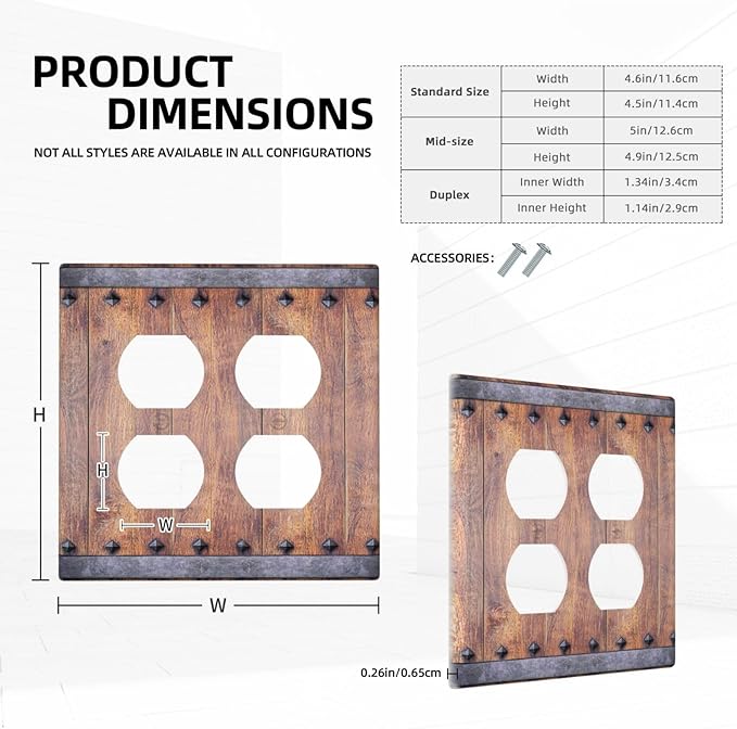 Light Switch Cover Rustic Farmhouse Barn Door Vintage Wood 2 Gang Decorative SwitchPlates Double Duplex Wall Plates Switch Plates and Outlet Covers for Bathroom Cabin Decor
