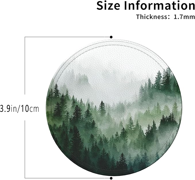 Forest Coasters Leather Round Drink Coasters 6 Pcs Set with Holderor for Cup Drink Coffee Table Bar Home Decor