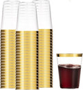 Munfix Gold Plastic Cups - 16 Oz Clear Tumblers with Gold Rim - Elegant Disposable Wedding & Party Cups