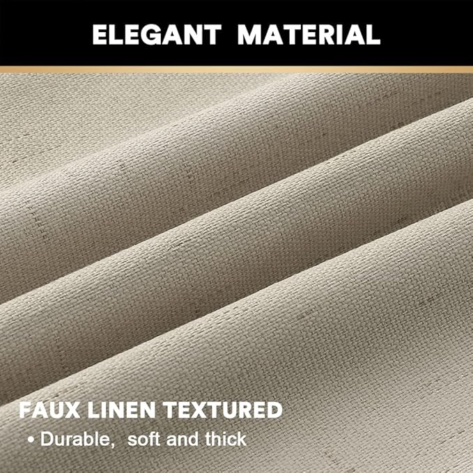 PrinceDeco 100% Blackout Curtains Linen Blackout Curtains 84 Inches Long for Dining Room Grommet Soundproof Window Treatment Drapes for Hall Room, 52" Wide Per Panel, Set of 2，Cobblestone