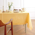 Solino Home Linen Tablecloth 60 x 120 Inch - 100% Pure Linen Chambray Mustard Yellow Table Cloth for Rectangular Tables - Athena, Machine Washable Cloth Tablecloth for Spring, Easter