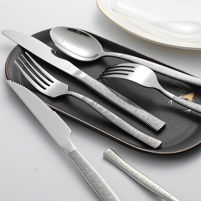 48-Piece Silverware Set,Stainless Steel Flatware Set with Steak Knives for 8,Include Knives Spoons and Forks Set,Tableware Cutlery Set for Home Kitchen Hotel Restaurant