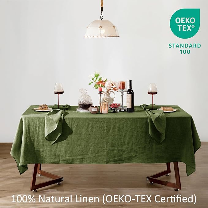 Talasily Linen Tablecloth 100% Pure Linen Table Cloth 60x108 Inches Rectangle Tablecloths Washable Cloths for Kitchen, Dining, Buffet Parties, Holidays, Picnic, Weddings and Restaurants-Green
