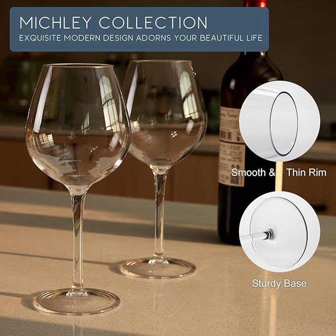 MICHLEY Unbreakable Red Wine Glasses 17 oz, Tritan Plastic Reusable Stemware for Indoor and Outdoor Use, Set of 4