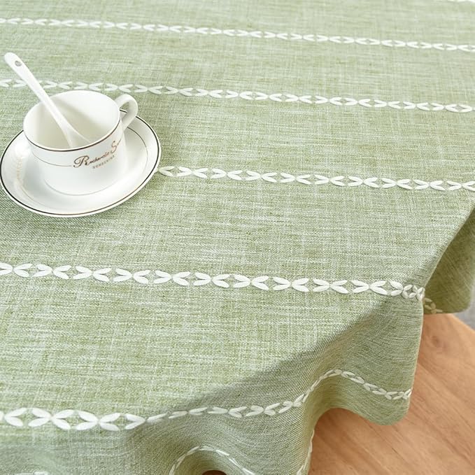 Zobesta 60 Inch Round Table Cloth Green, Linen Round Tablecloth Heavy Weight Washable Farmhouse Soft Boho Tablecloth for Party, Holiday, Picnic, Dining, Outdoor,Fall