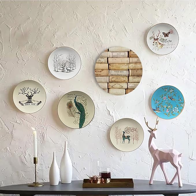 Ceramic Plates, Winery Decorative Ceramic Plates, Different Wine Corks Arranged in Line Collections, 8 Inch, Household Plates Decorative, Ivory Pale Brown