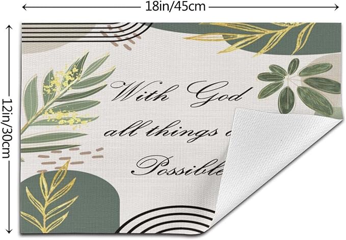 Bible Verse Christain Placemats Sage Green Boho Modern Scripture Inspirational Quotes Motivational Bohemian Washable Place Mats 12x18Inch for Dining Kitchen Farmhouse Decor 4 PCS
