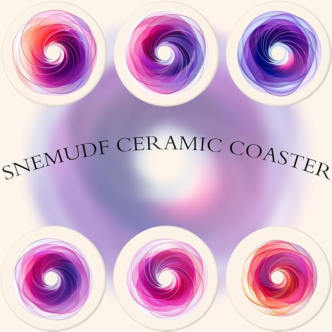 Boho Set of 6 Coasters for Drinks Absorbing Round Ceramic Stone Coaster with Cork Base,Tabletop Protection Mat for Mugs and Cups,Office,Kitchen (Colorful Halo)