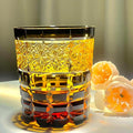 suigetsu Japanese Crystal Whiskey Glass, 10 oz, Amber Black, Engraved Pattern, Old Fashioned Rocks Tumbler with Gift Box (Amber Glow)