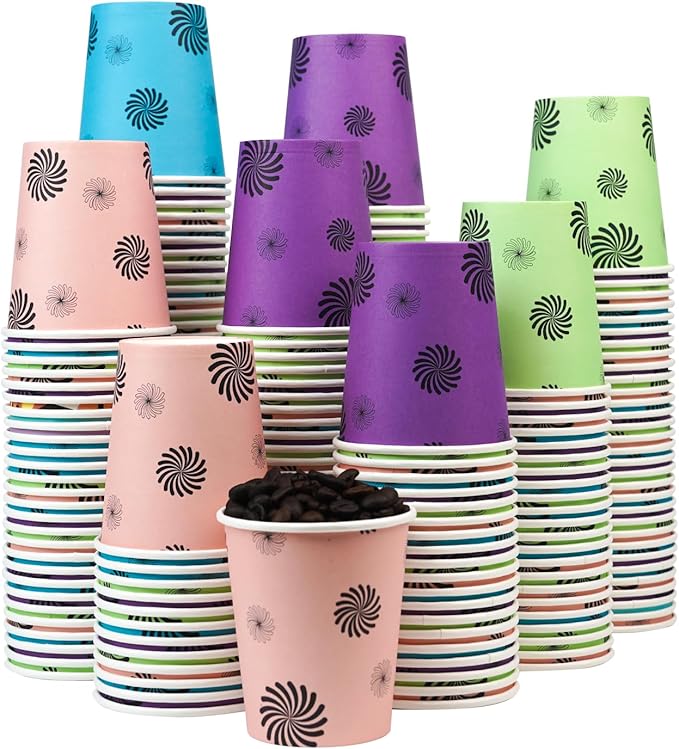 500 Pack 5oz Disposable Paper Cups, Colorful, Small Mouthwash, Mini for Party, Picnics, Barbecues, Travel, Wave Point