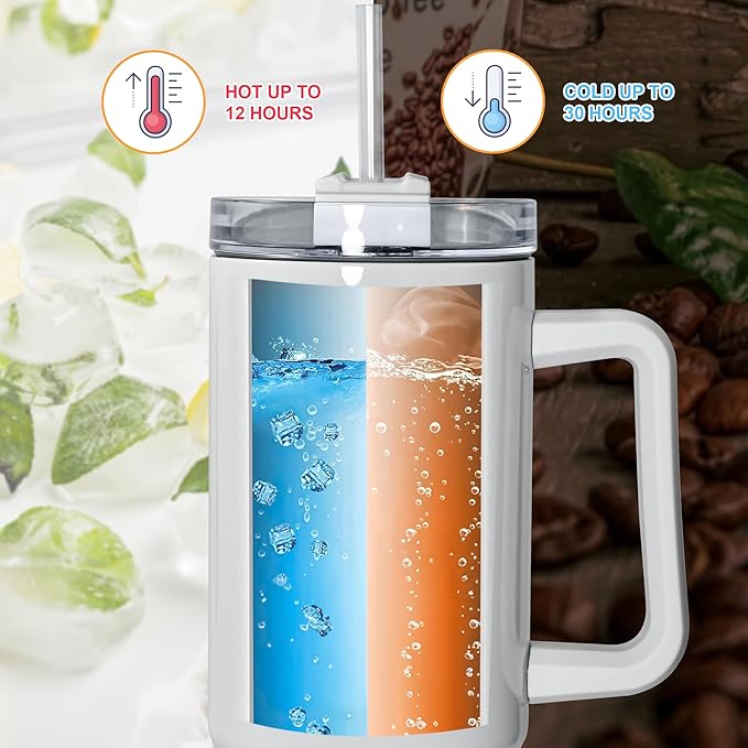40 oz Sublimation Tumblers with White Handle Lid and Straw 12 Pack Stainless Steel Double Wall Vacuum Insulated Travel Mug Cup Bulk Sublimation Blank for DIY Gift