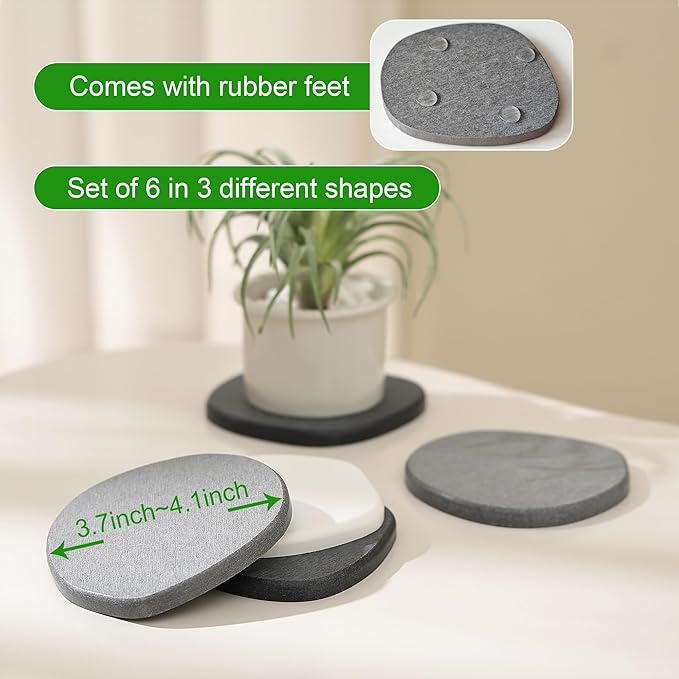 Diatomaceous Earth Coasters Set of 6 for Drinks, Moisture Water Absorbent Stone Coasters for Table Desk at Work, Water Absorbing Instant Drying Diatomite, Modern Grey and White
