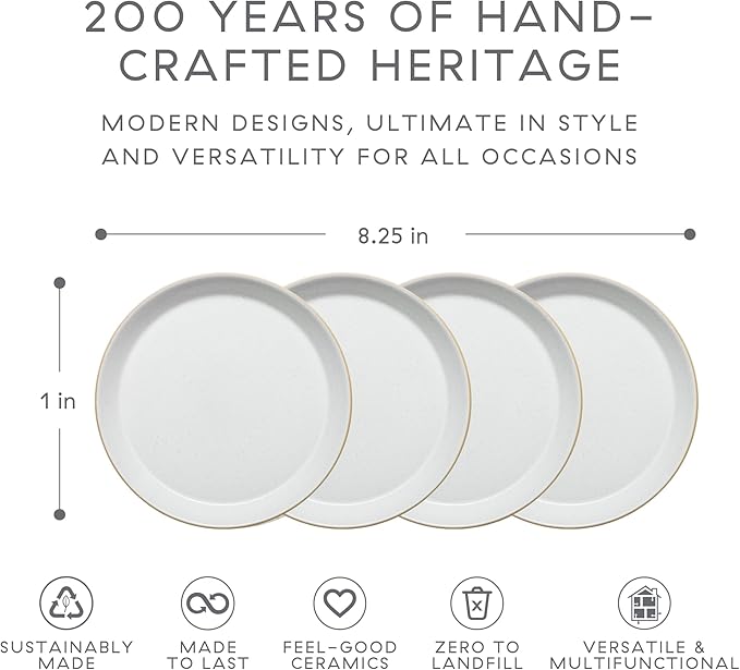 Denby - Impression Mixed Color Medium Plates Set of 4-8.25" Dishwasher Microwave Safe Crockery - Ceramic Stoneware Tableware Plates For Lunch & Salad - Pink, Cream, Blue & Black