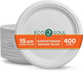 ECO SOUL 9 Inch Compostable Disposable Paper Plates [400 Pack] Food Safe 100% Virgin Bagasse Pulp Heavy Duty Biodegradable Microwave Safe Large Round Dinner Plate for Party, Picnic & BBQ (White)