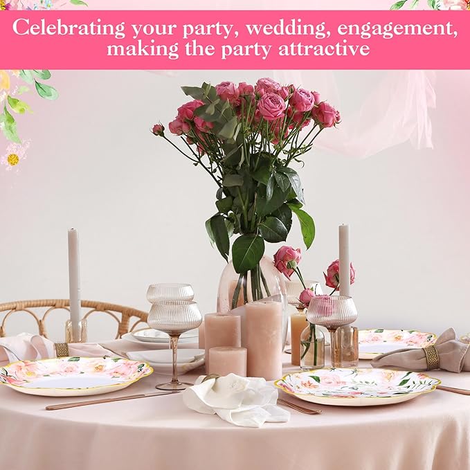 Umigy 120 Pcs Summer Pink Floral Paper Plates 7 Inch Floral Party Decoration Plates, Summer Wild Flower Disposable Decorative Tableware for Birthday Wedding Baby Shower Tea Party Bridal Shower