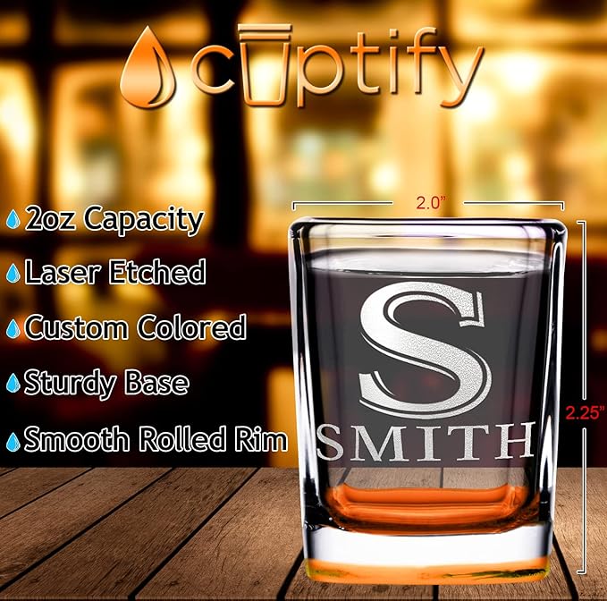 Personalized Square Shot Glasses Set of 12 Orange Bottom 2oz Engraved Initial and Name Custom Gifts, Weddings, Birthdays, Party, Event, Decorations