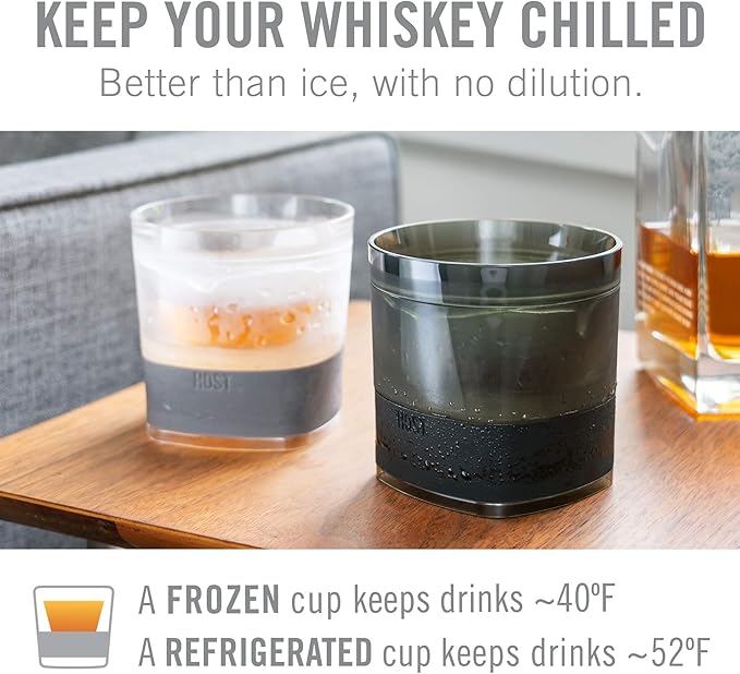 Host Whiskey Freeze Glasses, Double Old Fashioned Glasses, Chill Without Dilution for Bourbon, Vodka, Cold Brew Cocktails, Bourbon Gifts for Men, Gifts for Dad, Home Bar, 9 oz, Set of 2, Olive Green