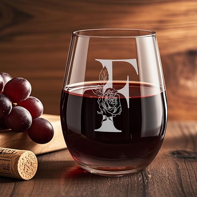 Valentines Day Gifts for Her, Gifts for Women Her Friend Mom Grandma Wife Sister Bridesmaid Nurse, Birthday Galentines Mothers Day Christmas, Personalized Initial Customized Wine Glasses 18OZ(F)