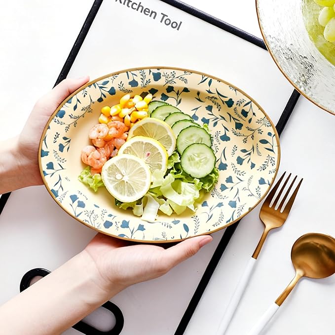 Oval Disposable Paper Plates 50 Count, Heavy Duty Disposable Plates Dinner Plate Microwavable Plates For Everyday Breakfast, Lunch & Dinner Meals (Floral Pattern)