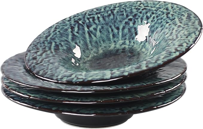 Ceramic Pasta Bowls, 22.2 oz Pasta Plates, Reactive Glaze Pasta Bowl Set of 4, Large Wide Serving Bowls for Salad, Dessert, Fruit, Microwave & Dishwasher, Oven Safe