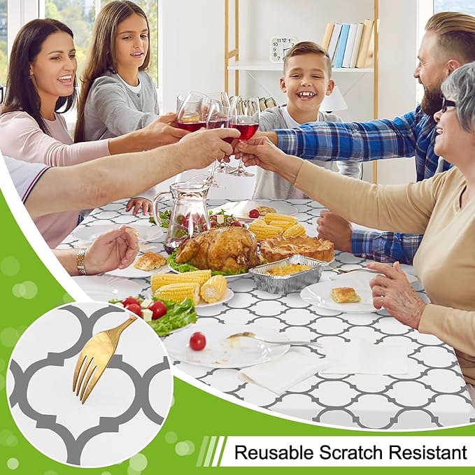 Smiry Rectangle Table Cloth, Waterproof Vinyl Tablecloth with Flannel Backing for Rectangle Tables, Wipeable Spillproof Plastic Tablecloths for Dining, Camping, Indoor and Outdoor (60"x84", White)