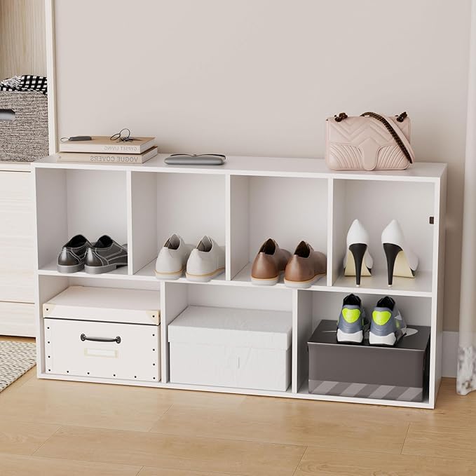 Cube Storage Organizer,Closet Organizers and Storage,Cube Reversible Bookshelf,Storage Shelf for Living Room,Home Office,Dining Room(White, 7-Cube)