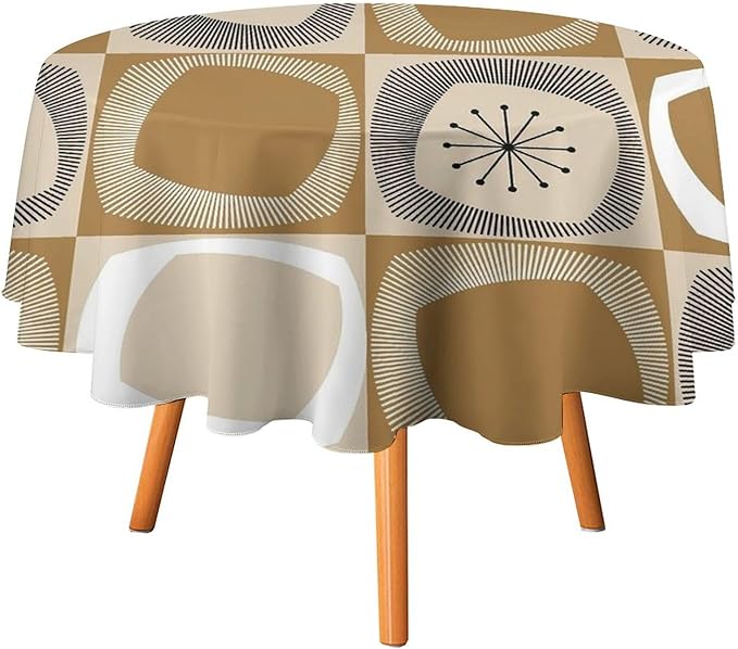 Mid Century Round Tablecloth, Retro Geometric Colorful Squares Abstract Boho Vintage 50s 60s Tablecloth for Home Party Dining Room Kitchen Decor 70Inch(178cm)