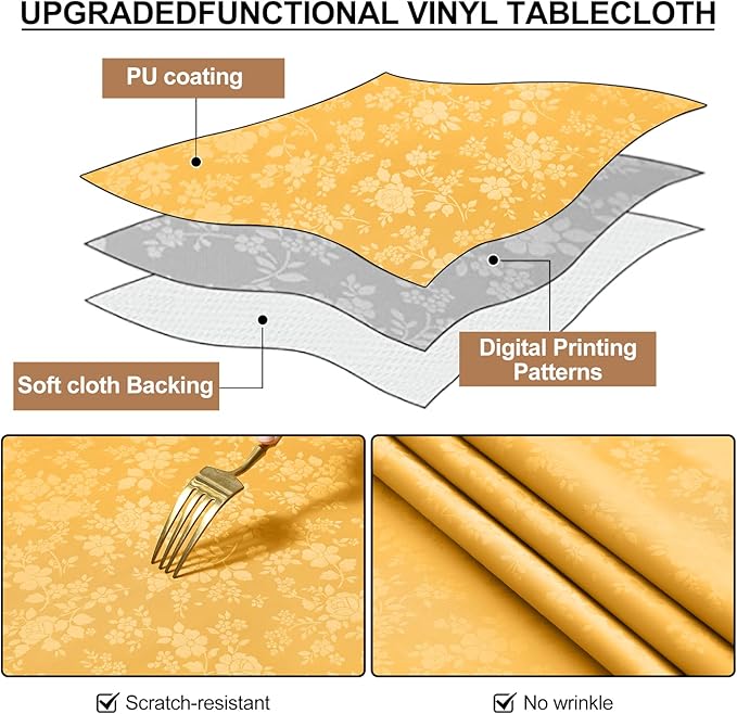Smiry Round Table Cloth, Waterproof Heavy Duty Vinyl Tablecloths, Wipeable Washable Table Cover for Kitchen and Dining Room (Mustard Yellow, 60" Round)