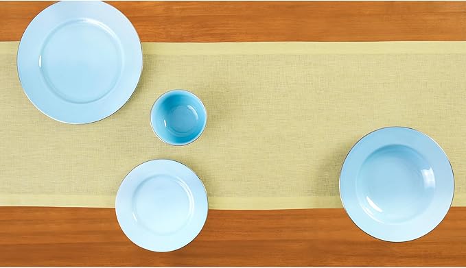 Solino Home Linen Chambray Yellow Table Runner 90 Inches Long - Athena, 100% Pure Linen 14 x 90 Inch Table Runner for Spring, Easter