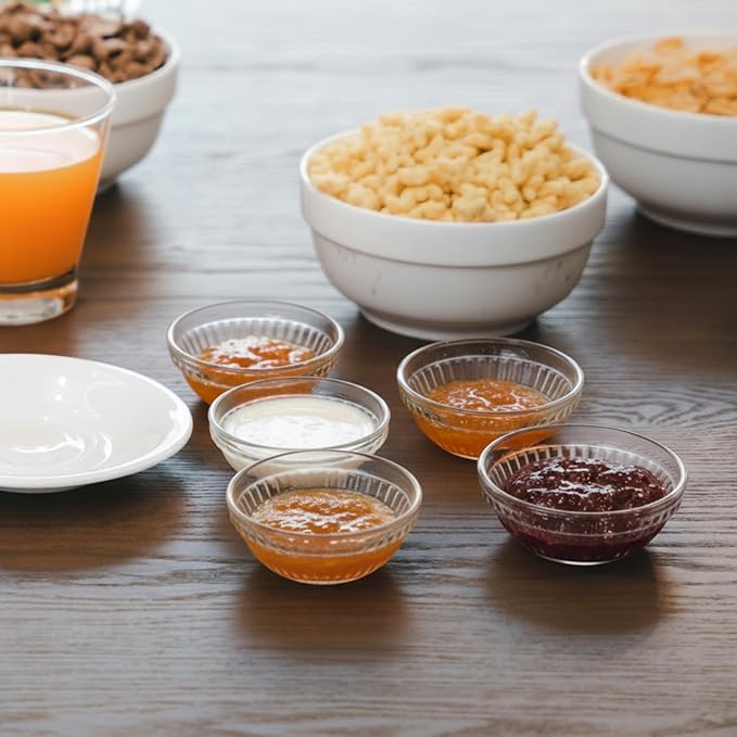50 Pack 3 Inch Small Glass Bowls Set 2.5 oz Mini Prep Bowl Stackable Glass Candy Dish Dishwasher Safe Ramekins for Dipping Sauce Condiment Cereal Jelly Candy Nuts Dessert Ice Cream
