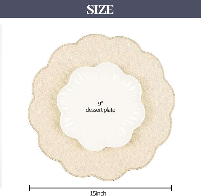 AHHFSMEI Round Faux Linen Placemats Set of 8 Waterproof Table Mats Heat Resistant Non-Slip and Stain Proof for Kitchen Dining Elegant Decor (Beige,8)