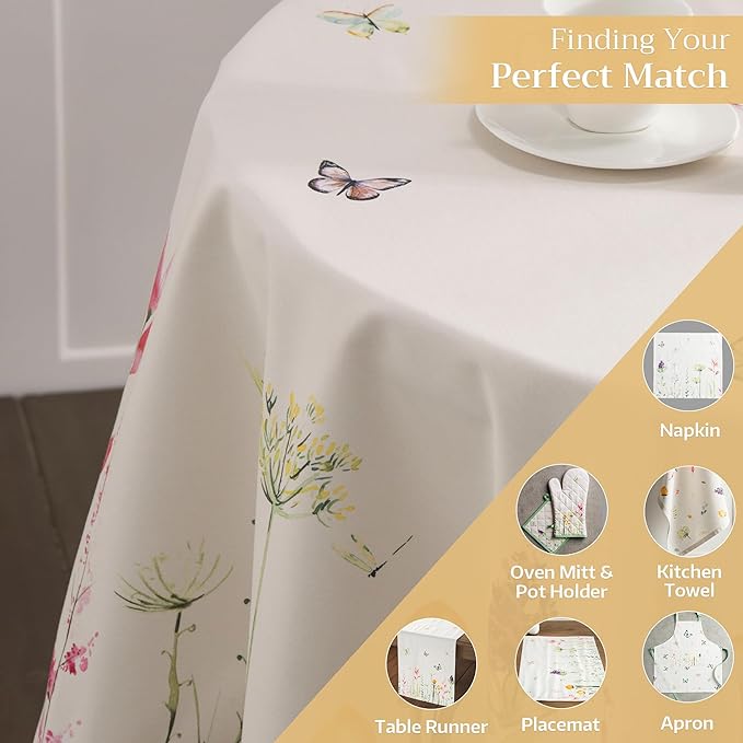 Maison d' Hermine Table Cloth Round Table 100% Cotton 69 Round Inches Tablecloth Reusable Decorative for Dining Room Farmhouse Home Valentines Day Decorations Spring Summer - Botanical Fresh