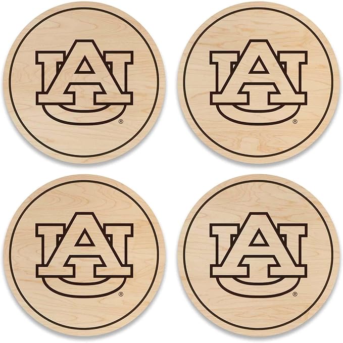 LazerEdge Auburn Tigers Wooden Coaster Set - Maple Wood - Officially Licensed Product - 4-Pack