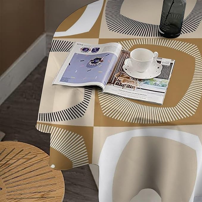 Mid Century Round Tablecloth, Retro Geometric Colorful Squares Abstract Boho Vintage 50s 60s Tablecloth for Home Party Dining Room Kitchen Decor 50Inch(127cm)