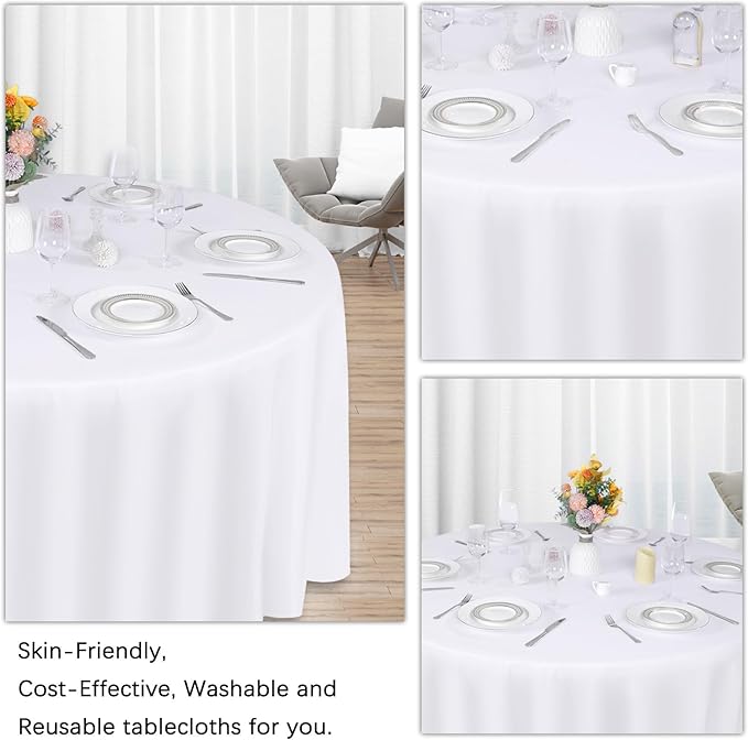 8 Pack White Round Tablecloth 108 Inch White Table Cloth Stain and Wrinkle Resistant Reusable and Washable Polyester Fabric Table Covers for Buffet Wedding Party and Banquet