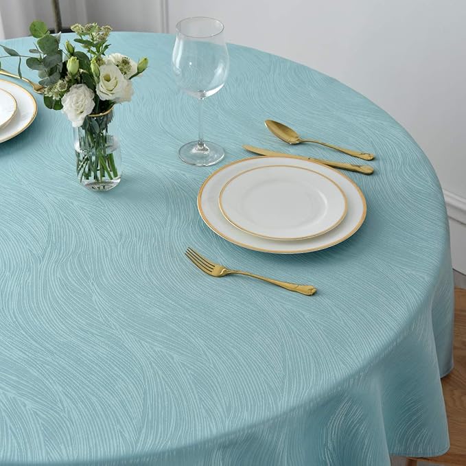 maxmill Jacquard Round Table Cloth Swirl Design Waterproof Antiwrinkle Spillproof Heavy Weight Soft Tablecloth for Circular Table Cover and Kitchen Dinning Tabletop Round 70 Inch Turquoise