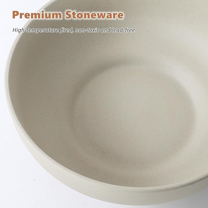 Stoneware Fruit Bowl for Kitchen Counter,Large Ceramic Decorative Bowls for Home Decor,Entryway Pedestal Bowl for Keys- 10.5Inch (Greige)