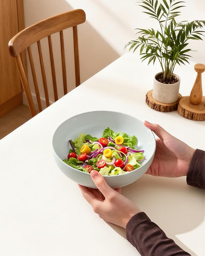 Pasta Bowls Set of 8, 34oz Speckled Ceramic Bowls Set for Serving Salad, Pasta, Soup, Dinner, 8" Wide and Deep Bowls, Dishwasher & Microwave Safe, Matte Terracotta Base (Gray White)