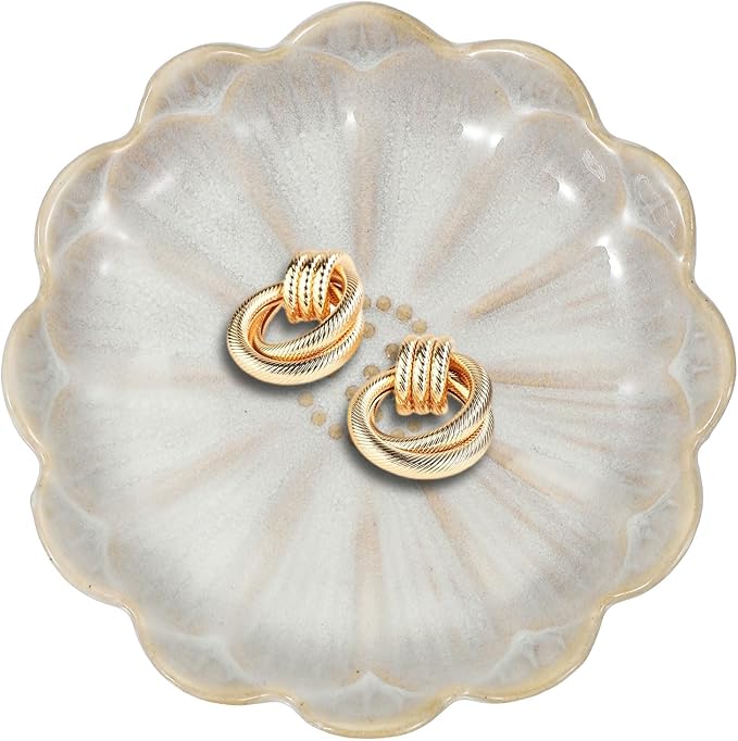 uxcell 1Pcs Ceramics Jewelry Plate, Sunflower Shape Key Holder Bowl for Entryway Table Decor Small Ring Tray Dish Gift for Women Girlfriend, White