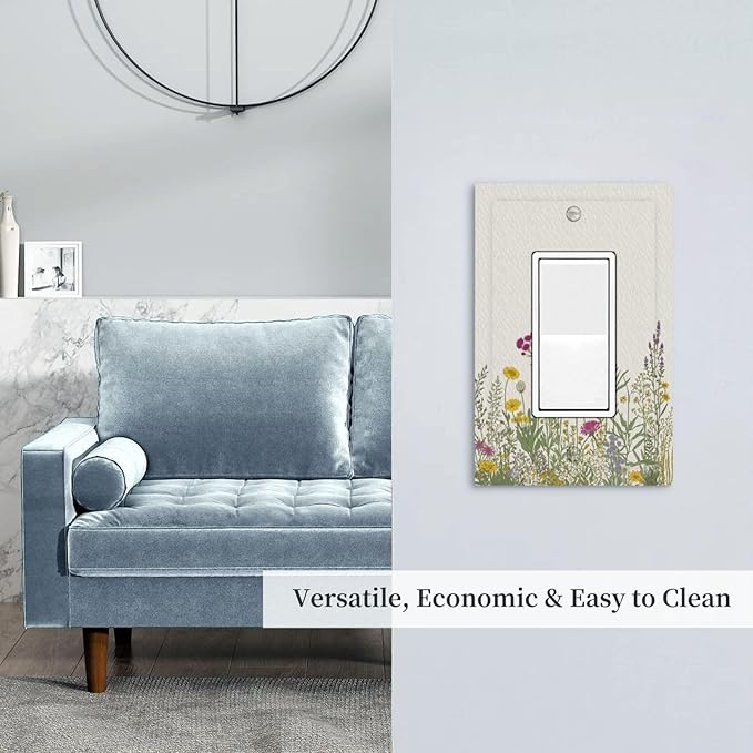Outlet Covers Wildflower Botanical Plant Herbs Flower 1 Gang Wall Plate Single Rocker Light Switch Cover Decorative GFCI Receptacle Electrical Switchplate for Bathroom Livingroom Decor（2 Pack）