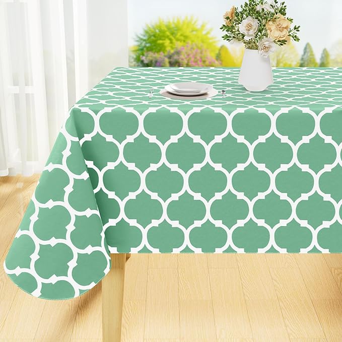 Smiry Rectangle Table Cloth, Waterproof Vinyl Tablecloth with Flannel Backing for Rectangle Tables, Wipeable Spillproof Plastic Tablecloths for Dining, Camping and Indoor (60"x102", Sage Green)