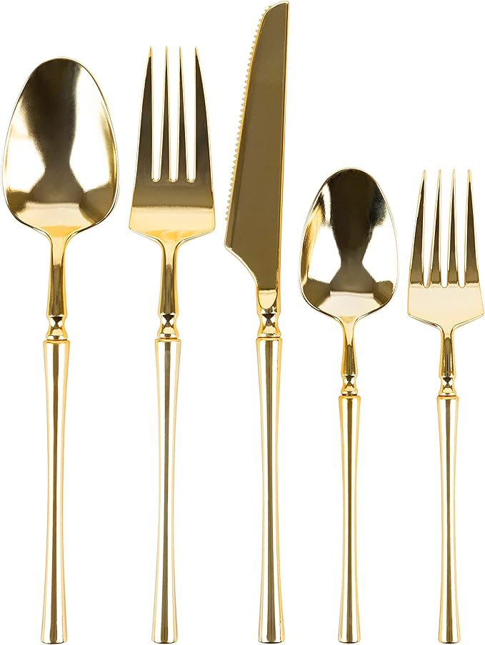 PlasticPro 20 Count Gold Plastic Soup Spoons Premium Quality Heavy Duty Disposable Elegant Silverware Soup Spoons for Party