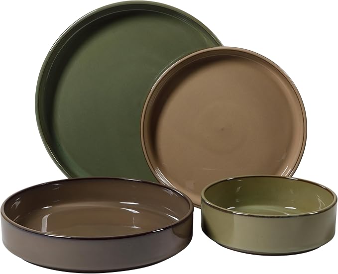 Bloomhouse - Two Time Oprah's Favorite Things WInner - Santorini Mist 16 Piece Double Bowl Terracotta Dishes Reactive Glaze Plates and Bowls Dinnerware Set - Assorted Colors - Service for 4