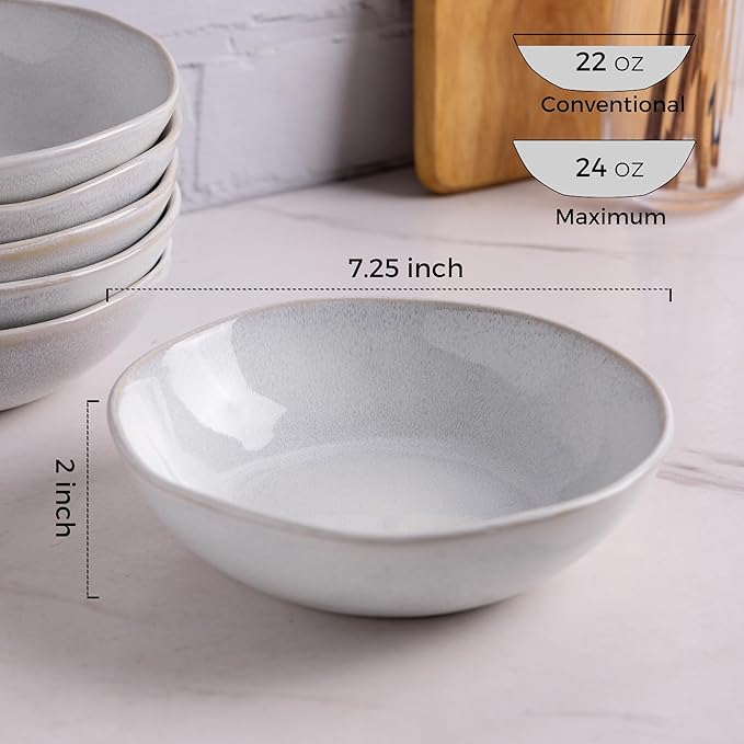 AmorArc Ceramic Cereal Bowls Set of 6, 24 oz Handmade Stoneware Bowls Set for Cereal Soup Salad, Stylish Kitchen bowls for Meal, Dishwasher & Microwave Safe, Reactive Color