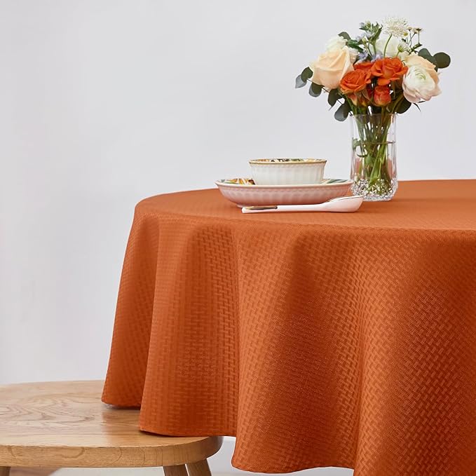 maxmill Round Tablecloth Weaved Pattern Spill-Proof Wrinkle Free Soft Jacquard Table Cloth for Circular Table Cover, for Dining Room Fall Harvest Thanksgiving Parties Holiday Dinner, 70 Inch, Rust