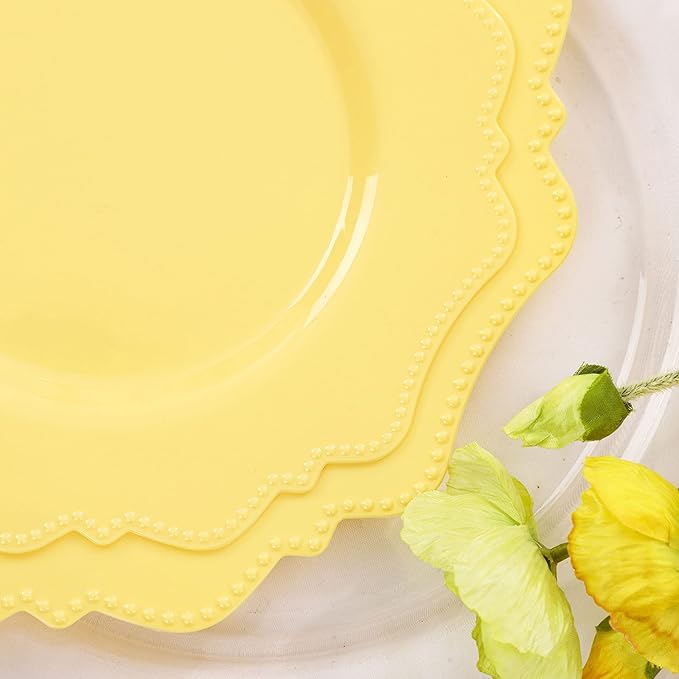 COLOSUS Disposable Lemon Yellow Plastic Plates 60Pcs, Thanksgiving Plastic Plates.,Light Baby Yellow Party Plates, Heavy Duty 30 Dinner plate 10.5" and 30 Salad/Dessert Plate 8.25" for Wedding,Party