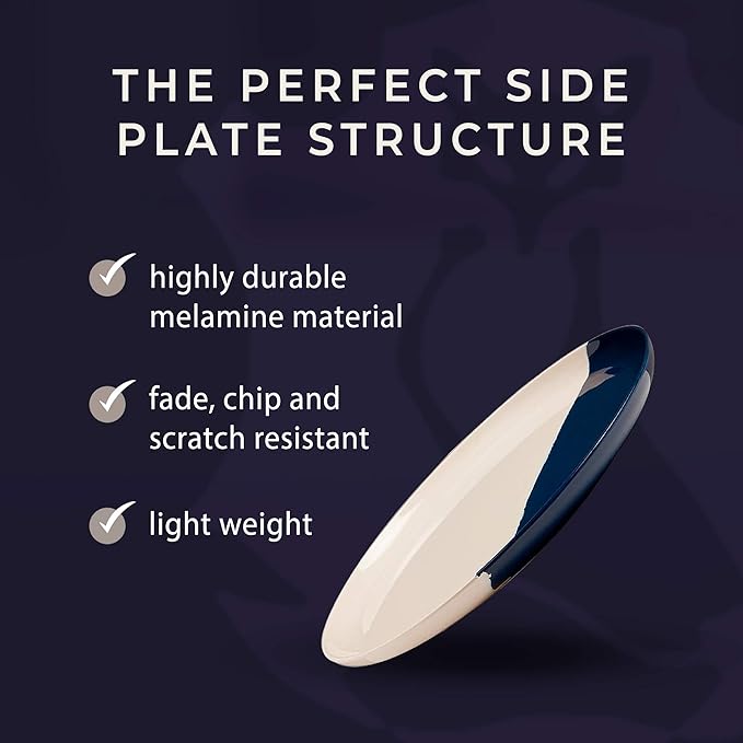 Thomas Fuchs Creative Melamine Side Plates Set of 4, Chip and Break-Resistant, Durable Salad Plates, Kid-Friendly Dessert Plates for Indoor and Outdoor, Dishwasher Safe, Ivory/Navy